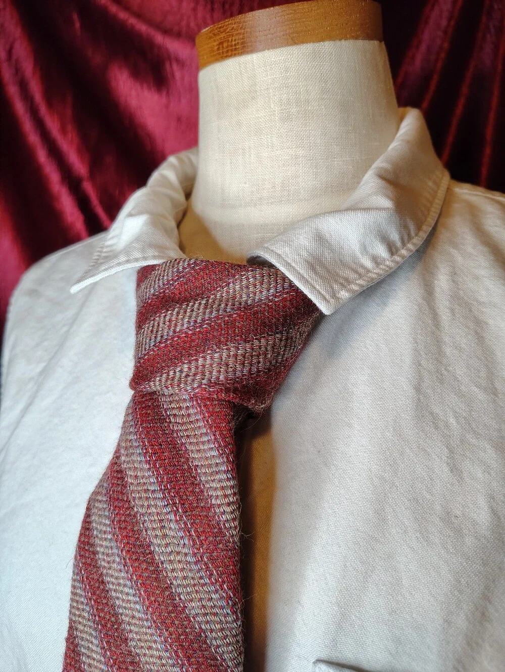 Vintage 80s Yves Saint Laurent Wool Burgundy Gray Diagonal Stripe 3.25